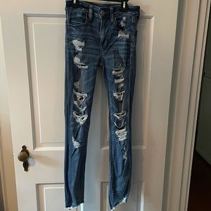 Cut, medium wash, high-rise jeans from American Eagle